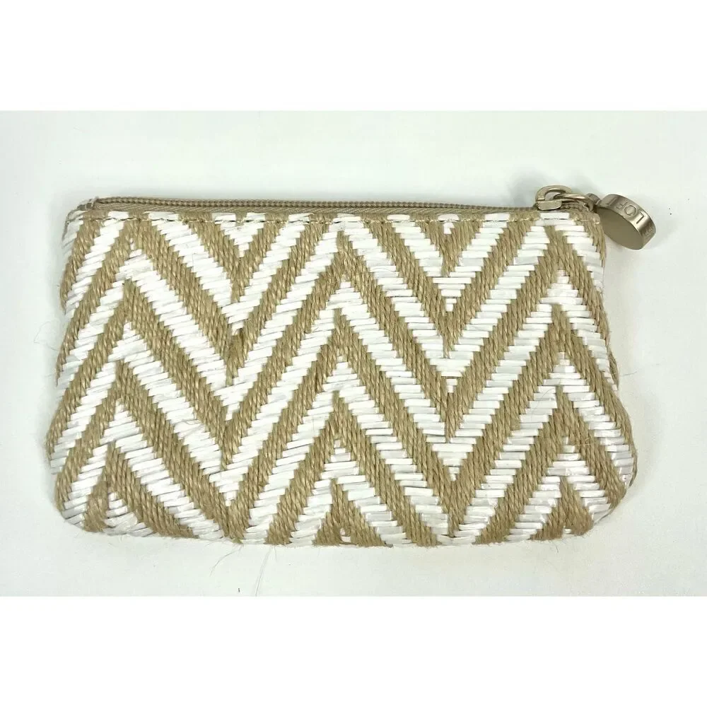 Live Love Loft Ann Taylor Loft Straw & Linen Small Zip Pouch Cosmetic Travel